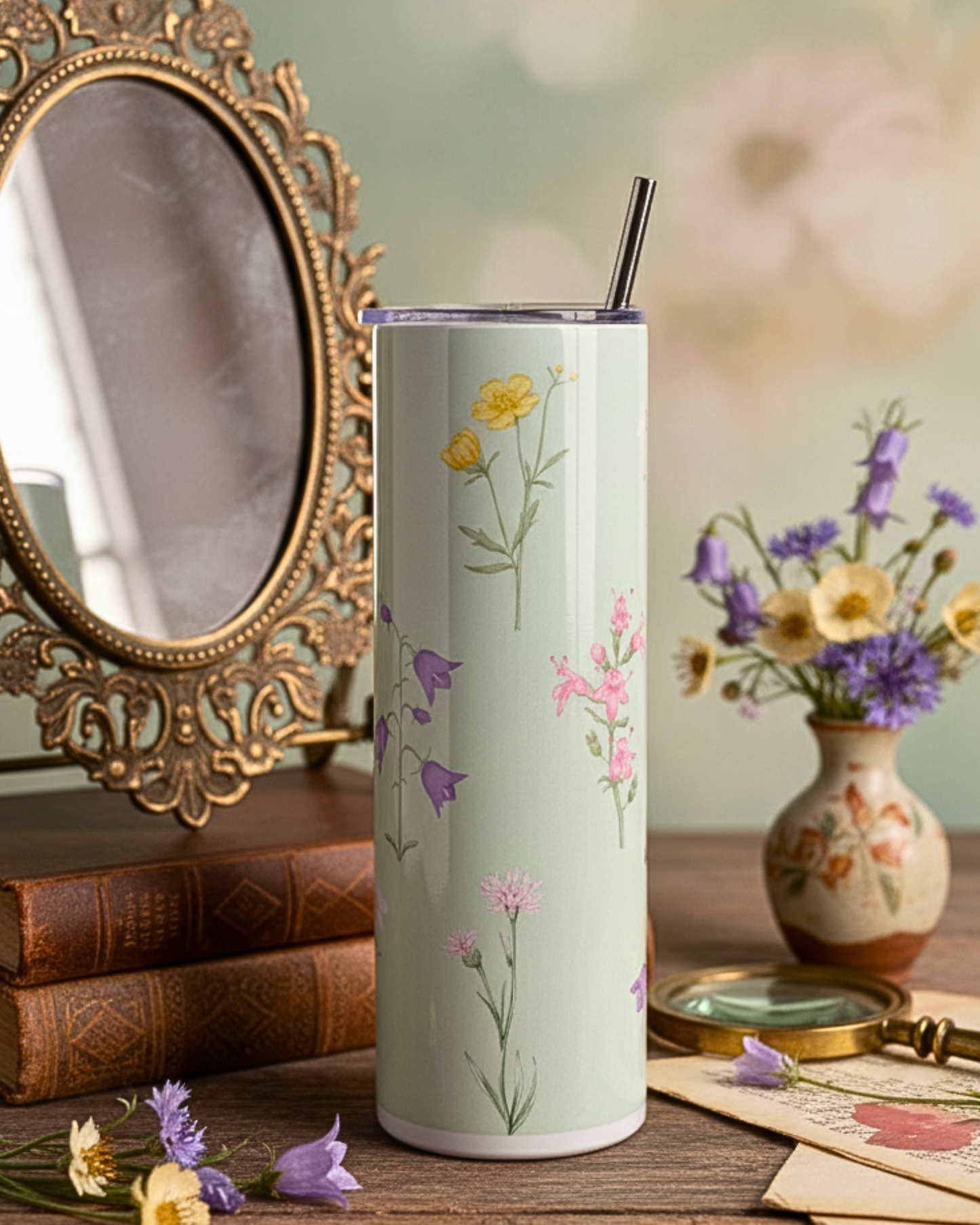 Eden & Seraph Stainless Steel Double Walled Insulated Tumbler with Splash Proof Lid & Metal Straw