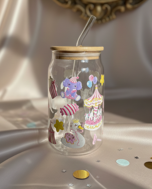 The Coquette Carousel - Glass Tumbler with Straw and Lid
