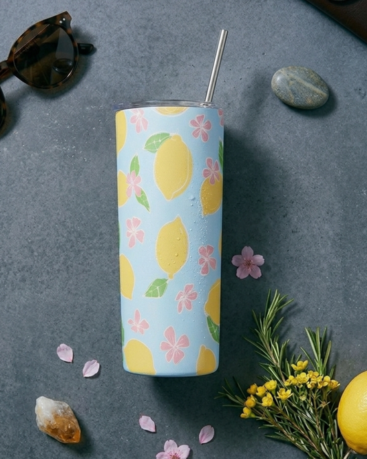 Sun-kissed Citrus—Stainless Steel Tumbler with Spill-proof Lid and Metal Straw