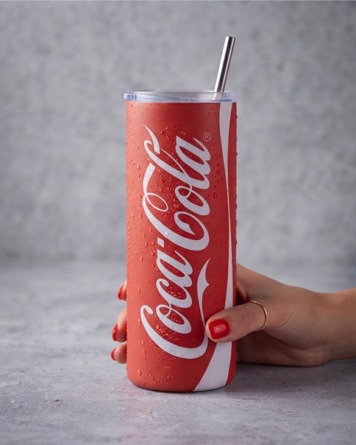 Eden and Seraph Stainless Steel Tumbler with Splash-proof Lid and Metal Straw~Coca-Cola
