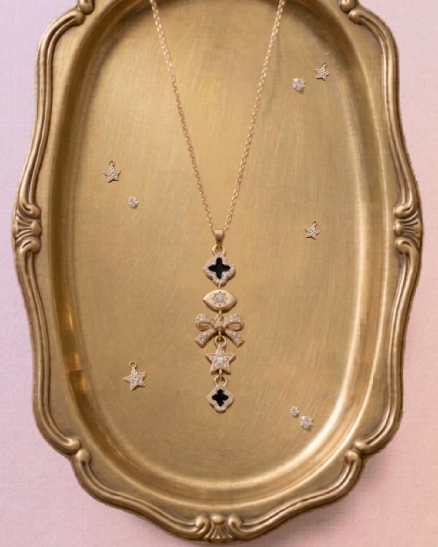 The Astraea Drop- Gold Plated Stainless Steel Multi-Charm Drop Necklace