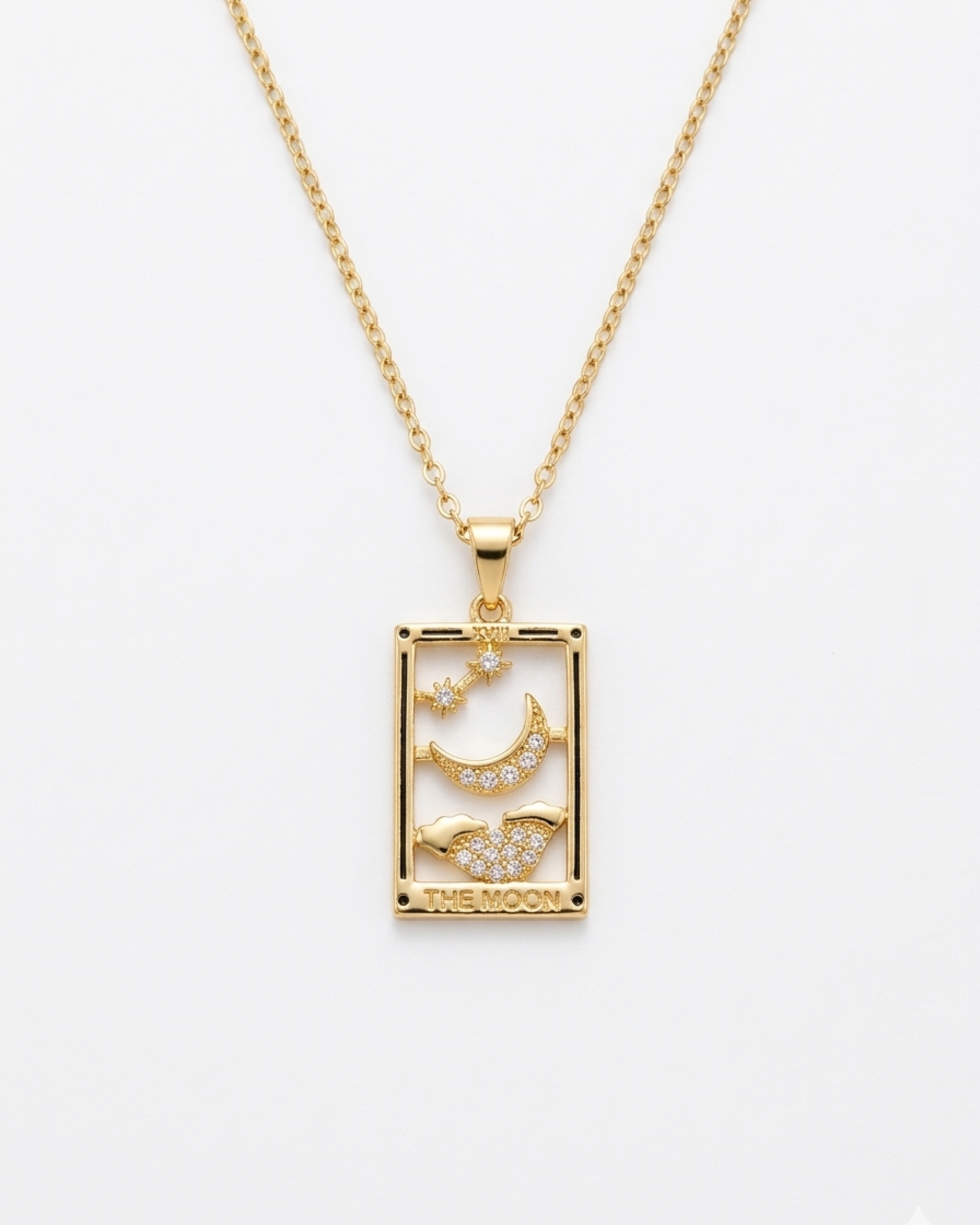 The Moon Tarot Card Gold Plated Stainless Steel Enamel Pendant and Chain