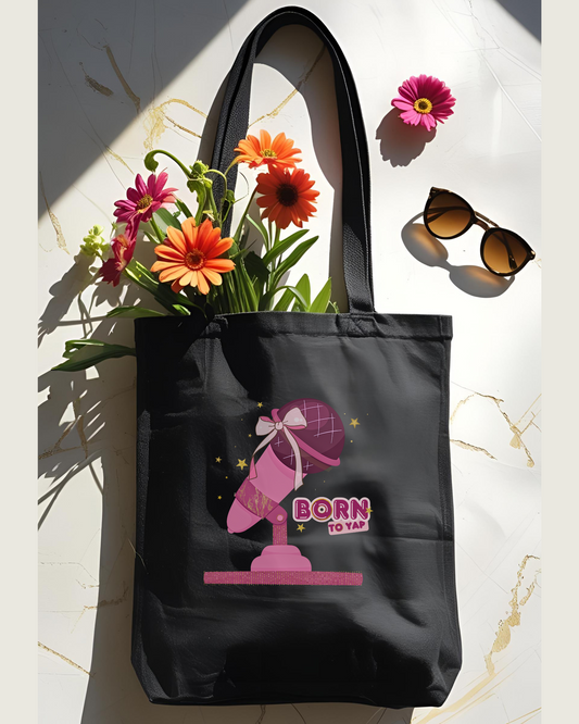 Eden and Seraph Printed Cotton Tote Bag with Zipper- Born to Yap