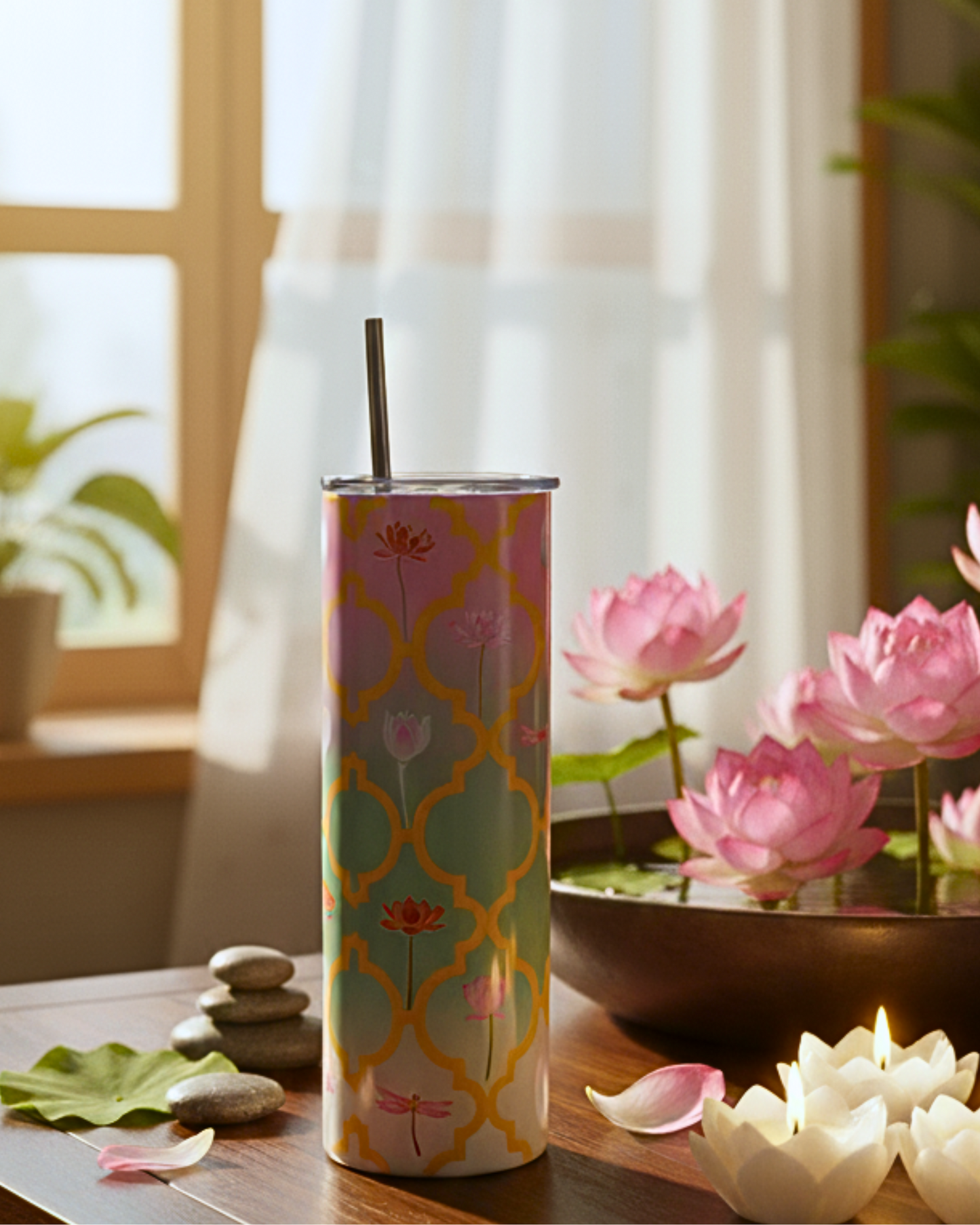 Eden & Seraph Stainless Steel Double Walled Insulated Tumbler with Splash Proof Lid & Metal Straw