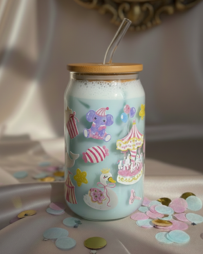 The Coquette Carousel - Glass Tumbler with Straw and Lid