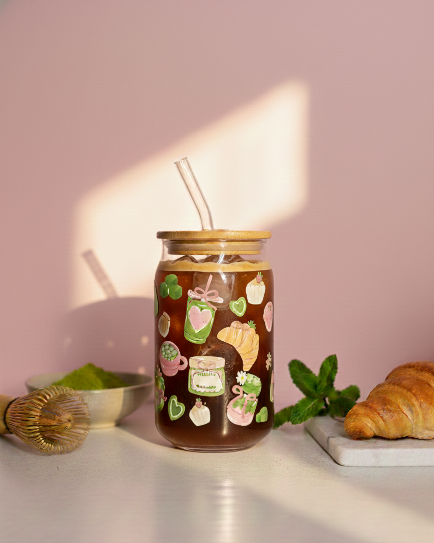 The Matcha Maker - Glass Tumbler with Lid and Straw