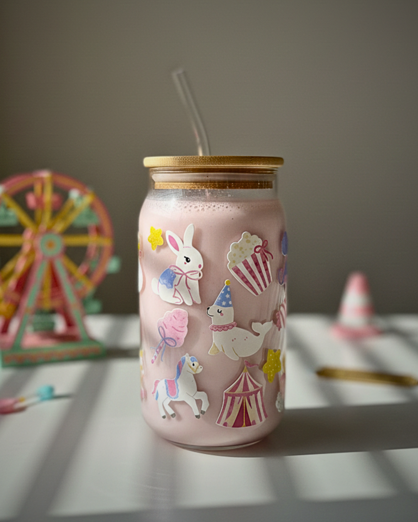 The Coquette Carousel - Glass Tumbler with Straw and Lid