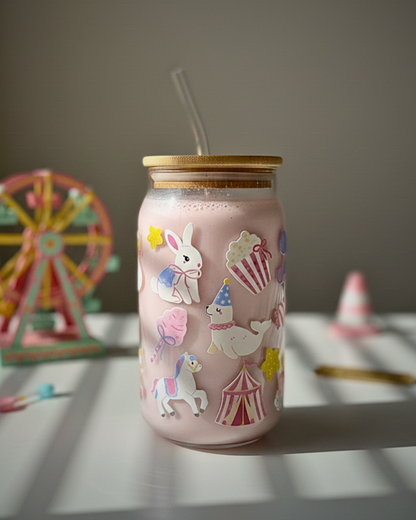 The Coquette Carousel - Glass Tumbler with Straw and Lid