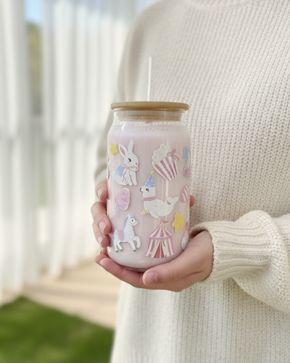 The Coquette Carousel - Glass Tumbler with Straw and Lid