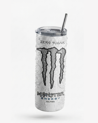 Eden and Seraph Stainless Steel Double Wall Insulated Tumbler with Spalsh-Proof Lid and Meta Straw- White Monster