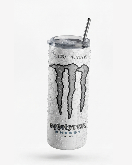Eden and Seraph Stainless Steel Double Wall Insulated Tumbler with Spalsh-Proof Lid and Meta Straw- White Monster