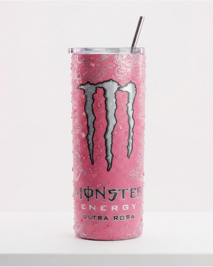Eden and Seraph Stainless Steel Double Wall Insulated Tumbler with Spalsh-Proof Lid and Meta Straw- Pink Monster