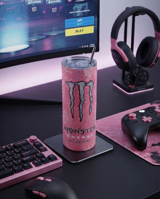 Eden and Seraph Stainless Steel Double Wall Insulated Tumbler with Spalsh-Proof Lid and Meta Straw- Pink Monster