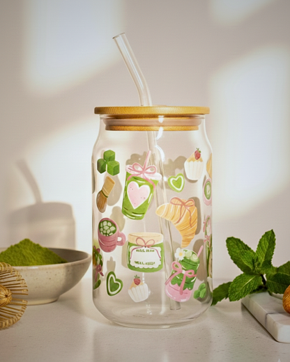 The Matcha Maker - Glass Tumbler with Lid and Straw
