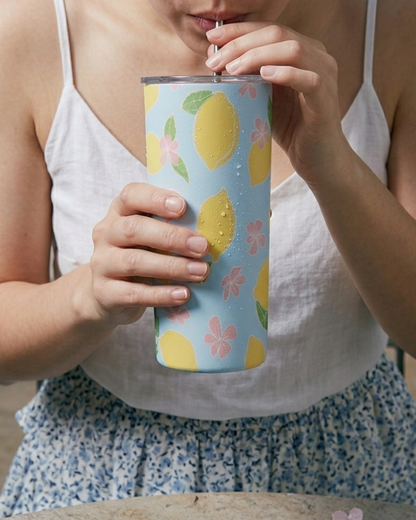 Sun-kissed Citrus—Stainless Steel Tumbler with Spill-proof Lid and Metal Straw