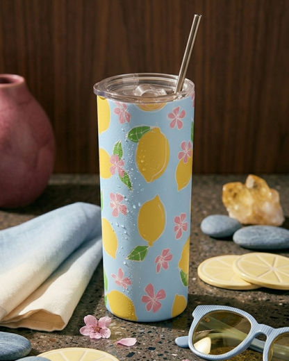 Sun-kissed Citrus—Stainless Steel Tumbler with Spill-proof Lid and Metal Straw