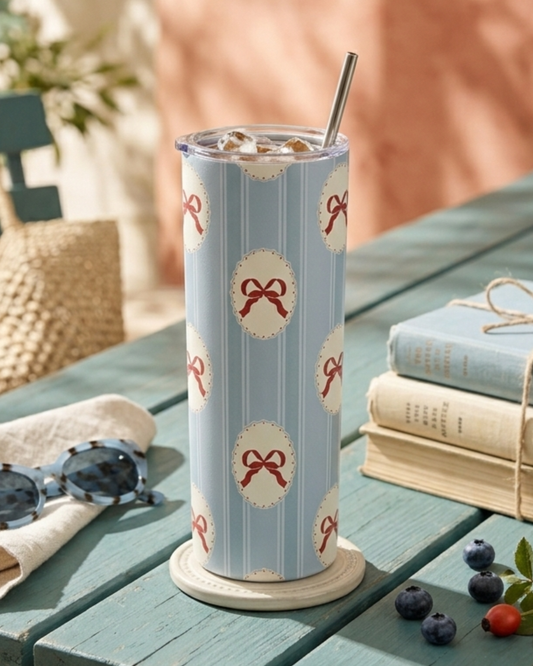 Stripe Me Pretty- Stainless Steel Tumbler with Spill-proof Lid and Metal Straw