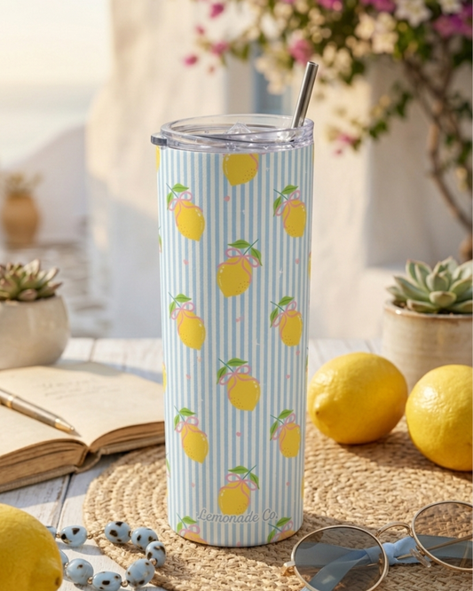Lemon Breeze- Stainless Steel Tumbler with Splash-proof Lid and Metal Straw