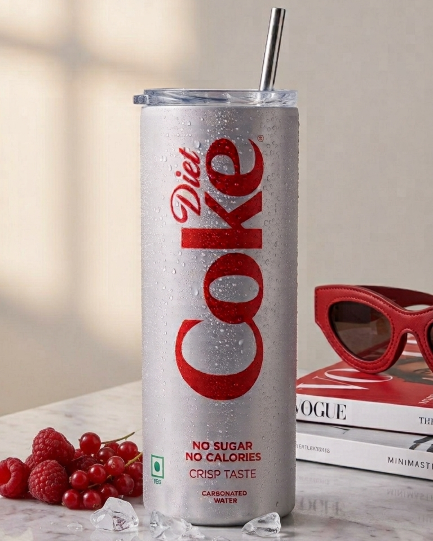 Eden and Seraph Stainless Steel Tumbler with Splash-proof Lid and Metal Stra~Diet Coke