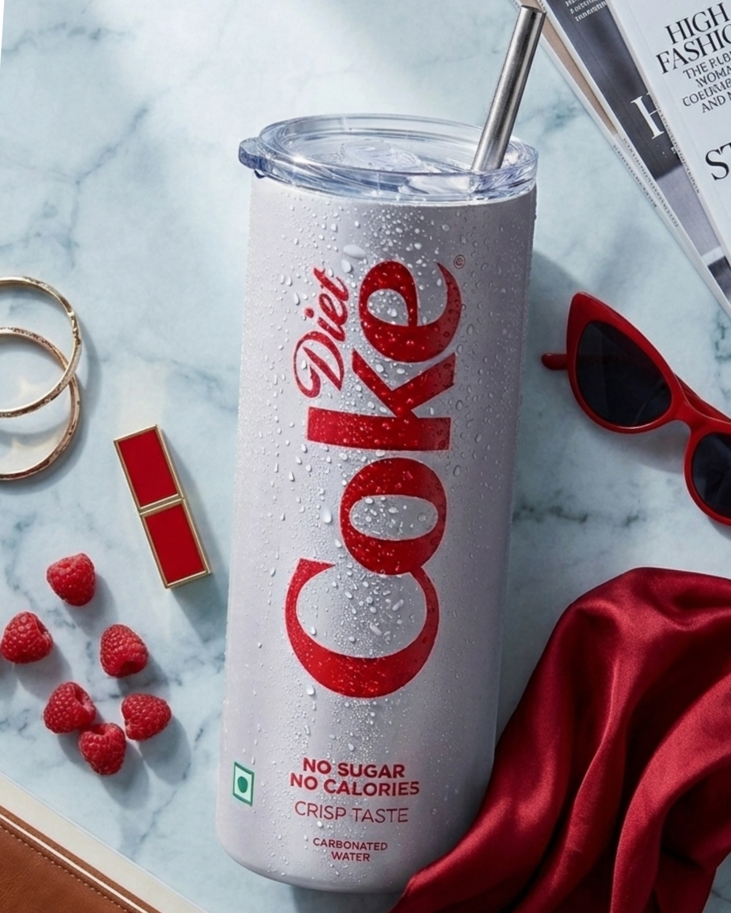 Eden and Seraph Stainless Steel Tumbler with Splash-proof Lid and Metal Stra~Diet Coke