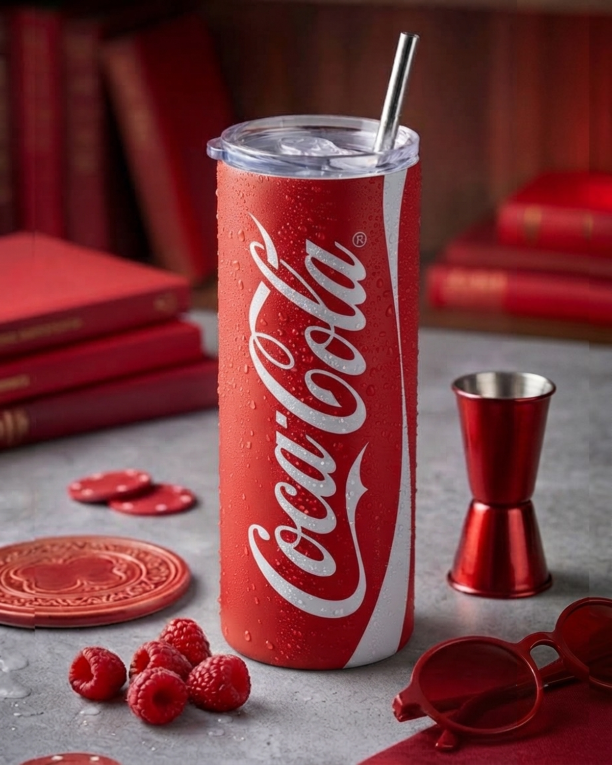 Eden and Seraph Stainless Steel Tumbler with Splash-proof Lid and Metal Straw~Coca-Cola