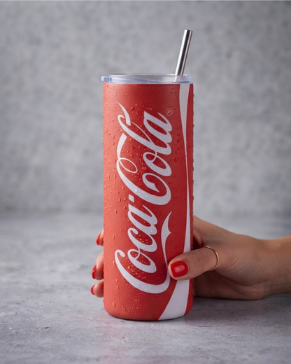 Eden and Seraph Stainless Steel Tumbler with Splash-proof Lid and Metal Straw~Coca-Cola