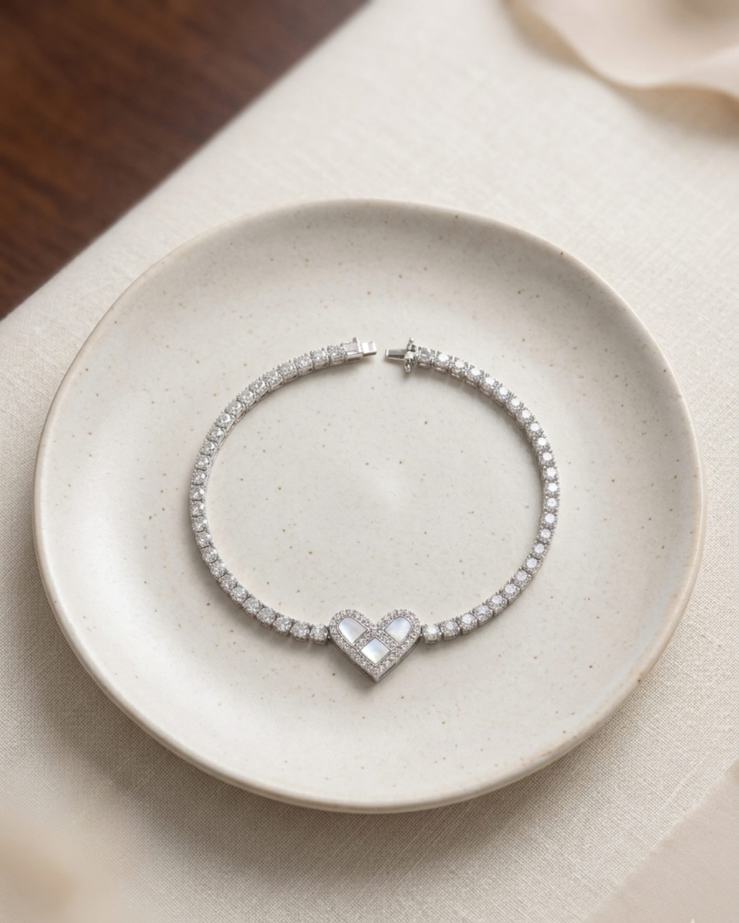 Silver Heart Adjustable Tennis Bracelet