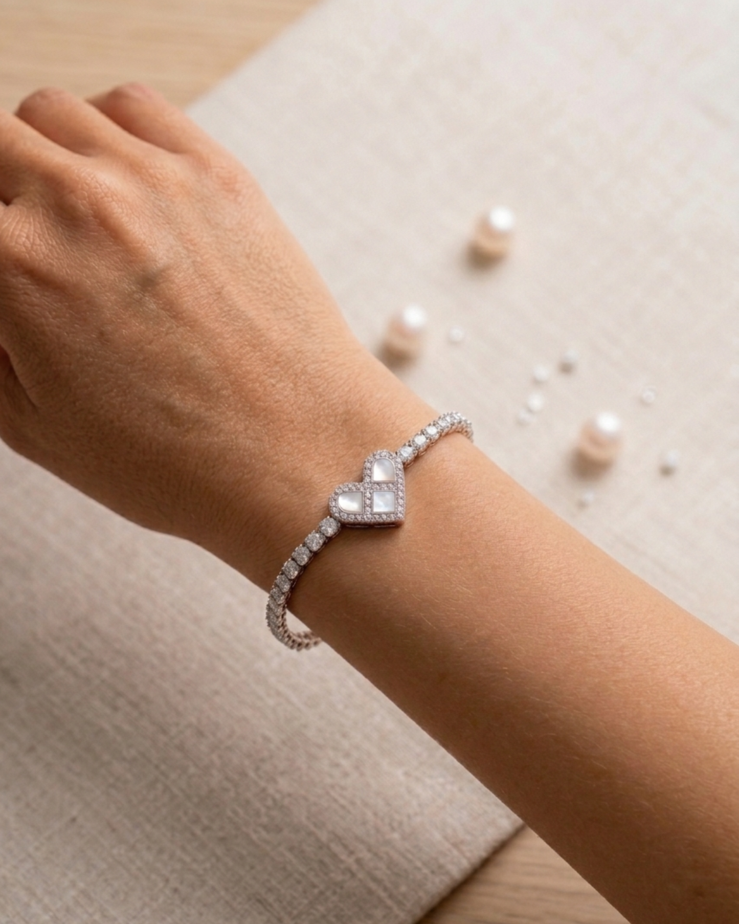 Silver Heart Adjustable Tennis Bracelet
