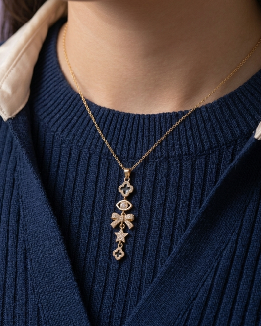 The Astraea Drop- Gold Plated Stainless Steel Multi-Charm Drop Necklace