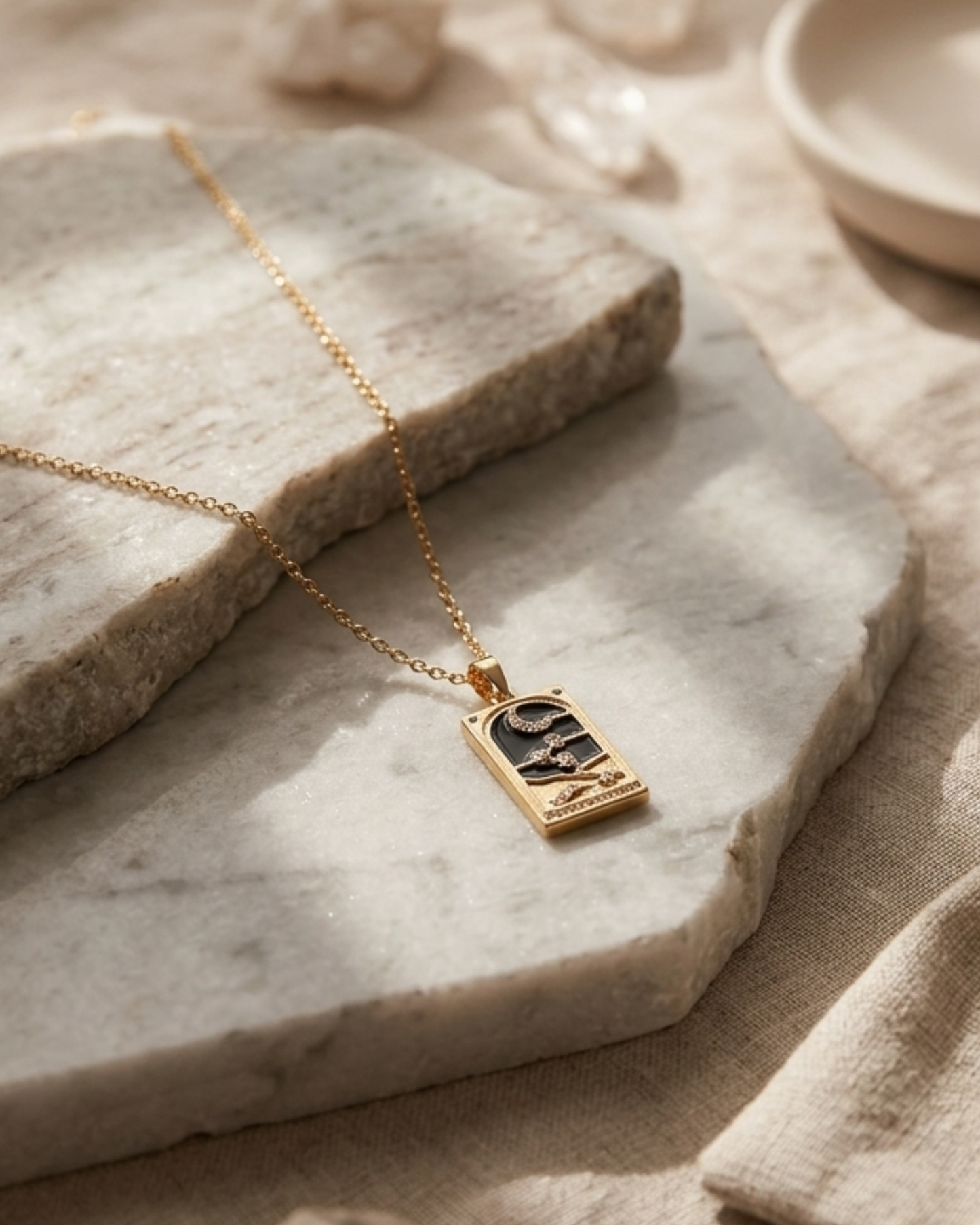 Knight of Cups Gold Plated Stainless Steel Enamel Pendant and Chain