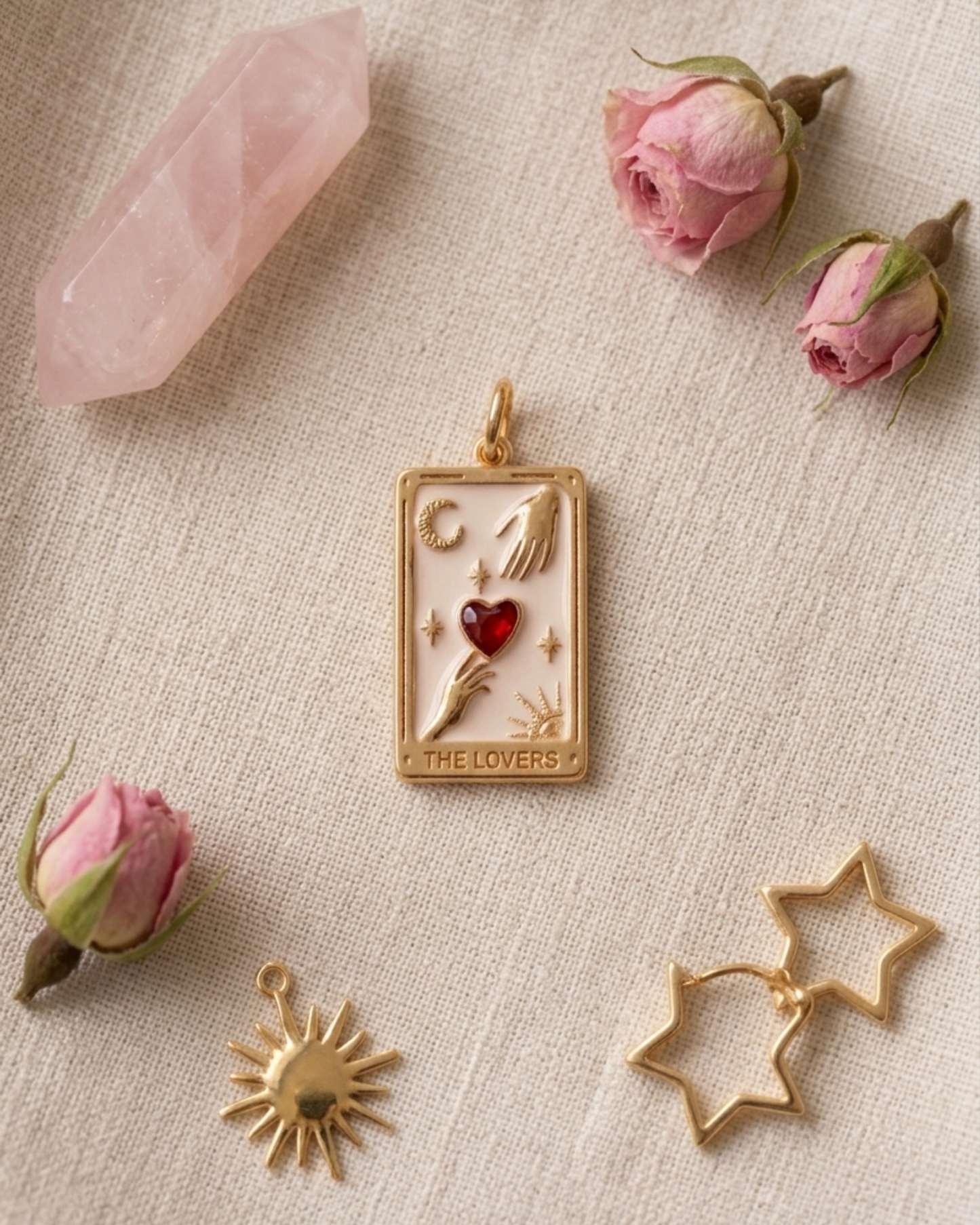The Lovers Tarot Card Gold Plated Pendant and Chain