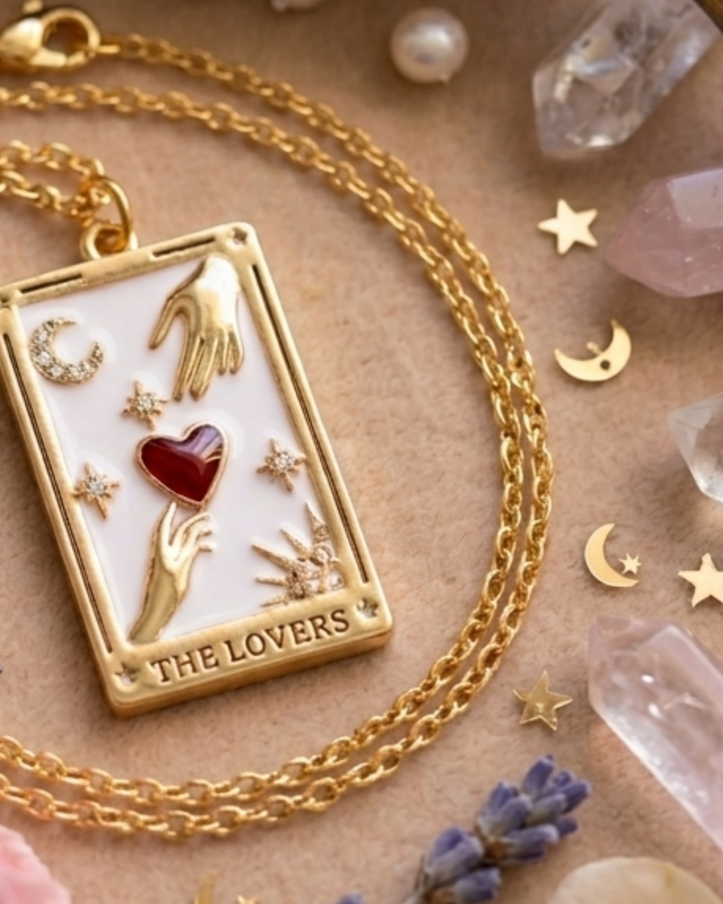 The Lovers Tarot Card Gold Plated Pendant and Chain