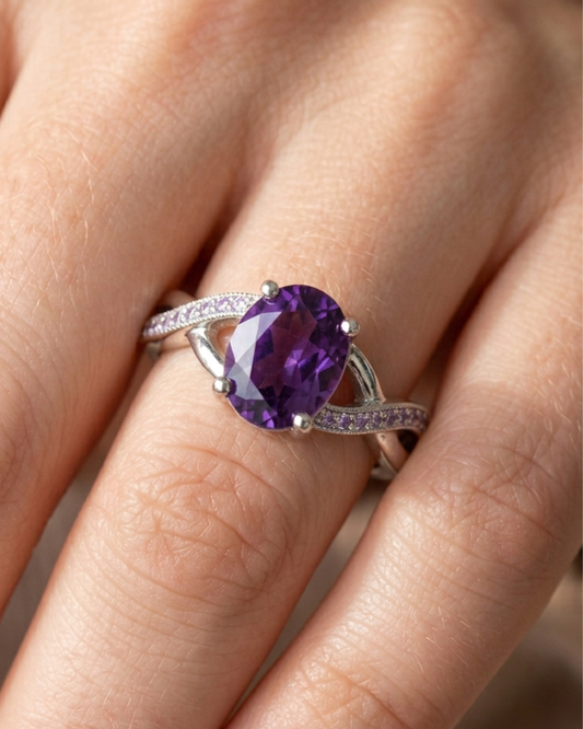 Whimsy- Amethyst and Sterling Silver Adjust Ring
