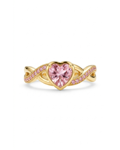Pink Heart Gold Plated Stainless Steel Adjustable Ring