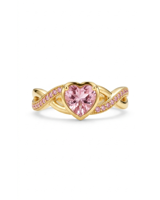 Pink Heart Gold Plated Stainless Steel Adjustable Ring