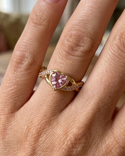Pink Heart Gold Plated Stainless Steel Adjustable Ring