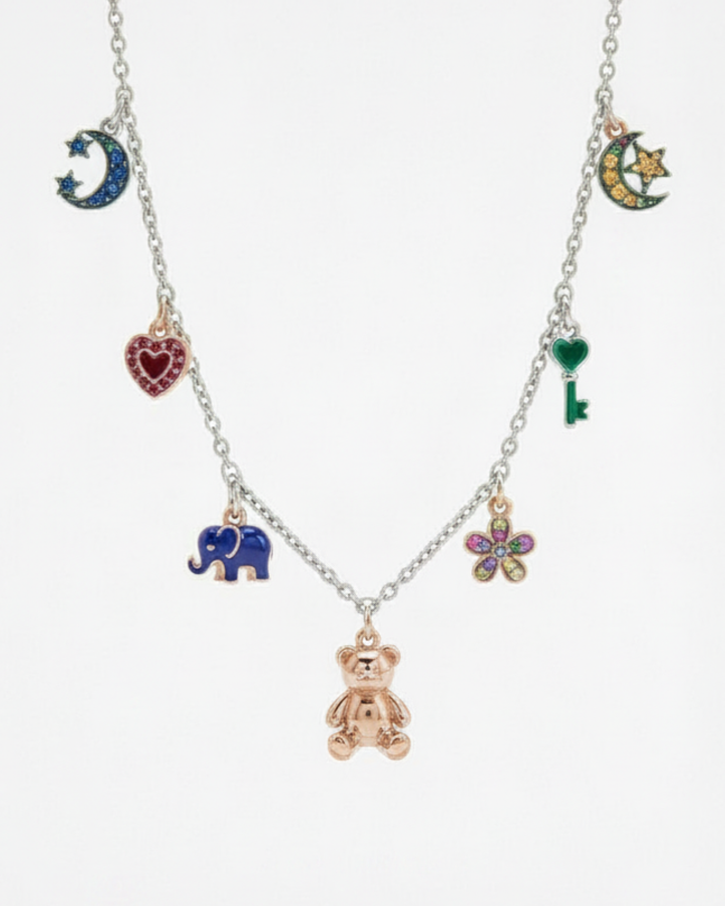 Teddy Bejewelled Sterling Silver Charm Necklace