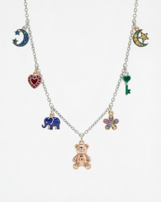 Teddy Bejewelled Sterling Silver Charm Necklace