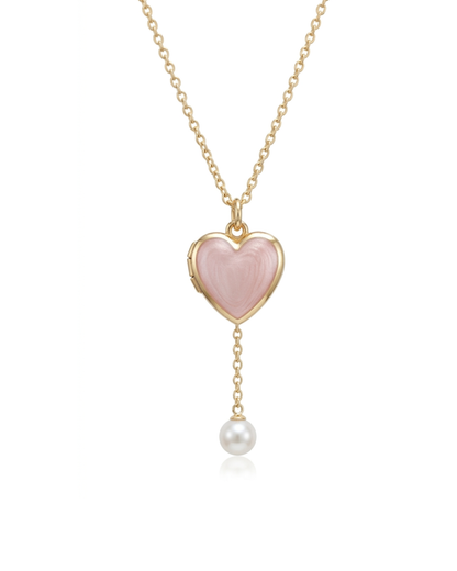 Pastel Pink Heart Locket Pendant and Chain