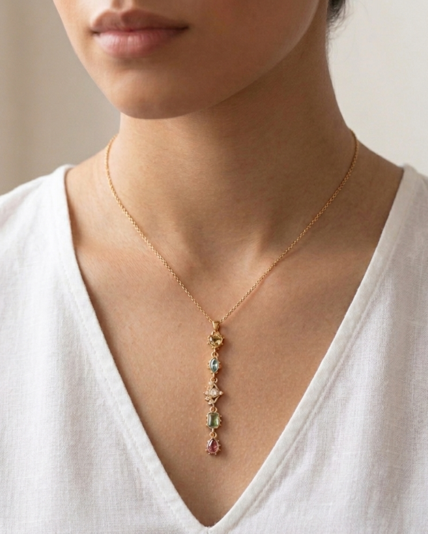 Cosmic Alignment Gold Plated Stainless Steel Vertical Tiered Drop Necklace