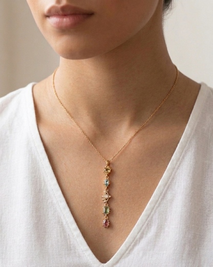 Cosmic Alignment Gold Plated Stainless Steel Vertical Tiered Drop Necklace