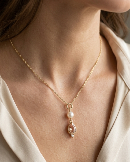 Pearl Drop Gold-plated Stainless Steel Necklace