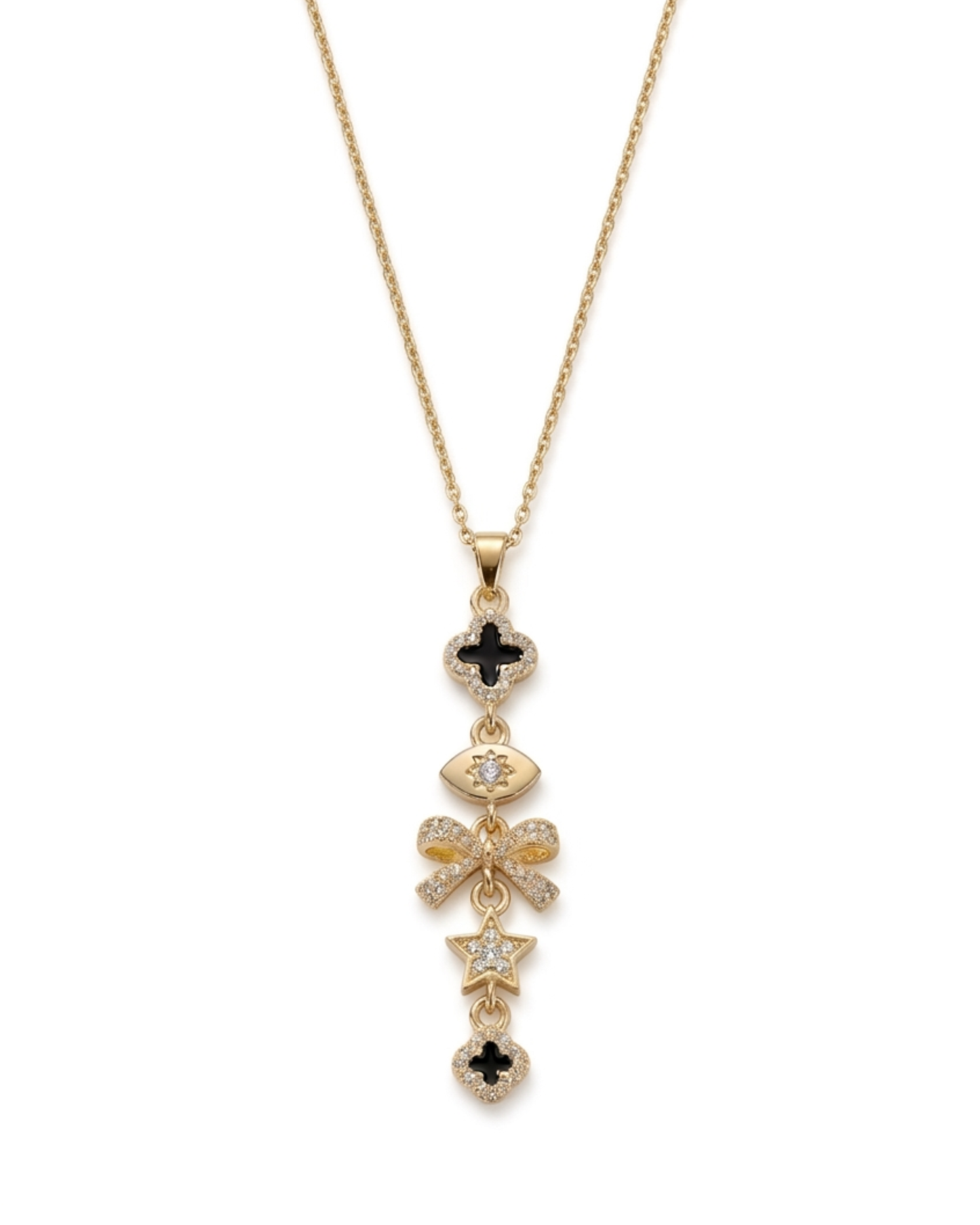 The Astraea Drop- Gold Plated Stainless Steel Multi-Charm Drop Necklace