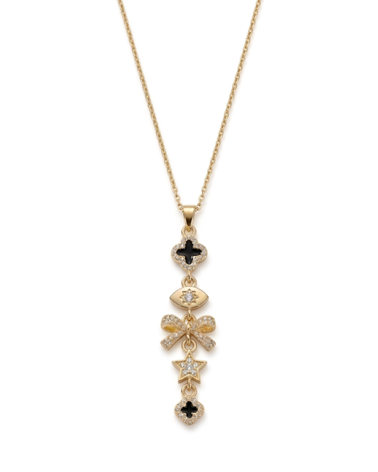 The Astraea Drop- Gold Plated Stainless Steel Multi-Charm Drop Necklace