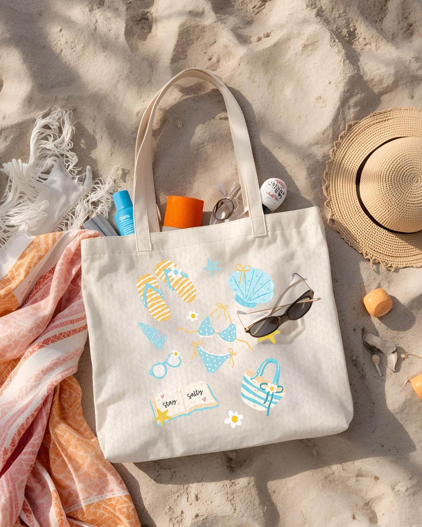 Eden and Seraph Printed Cotton Tote Bag with Zipper - Baddie Beach