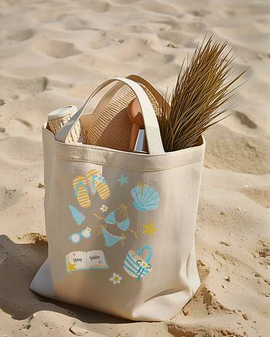 Eden and Seraph Printed Cotton Tote Bag with Zipper - Baddie Beach