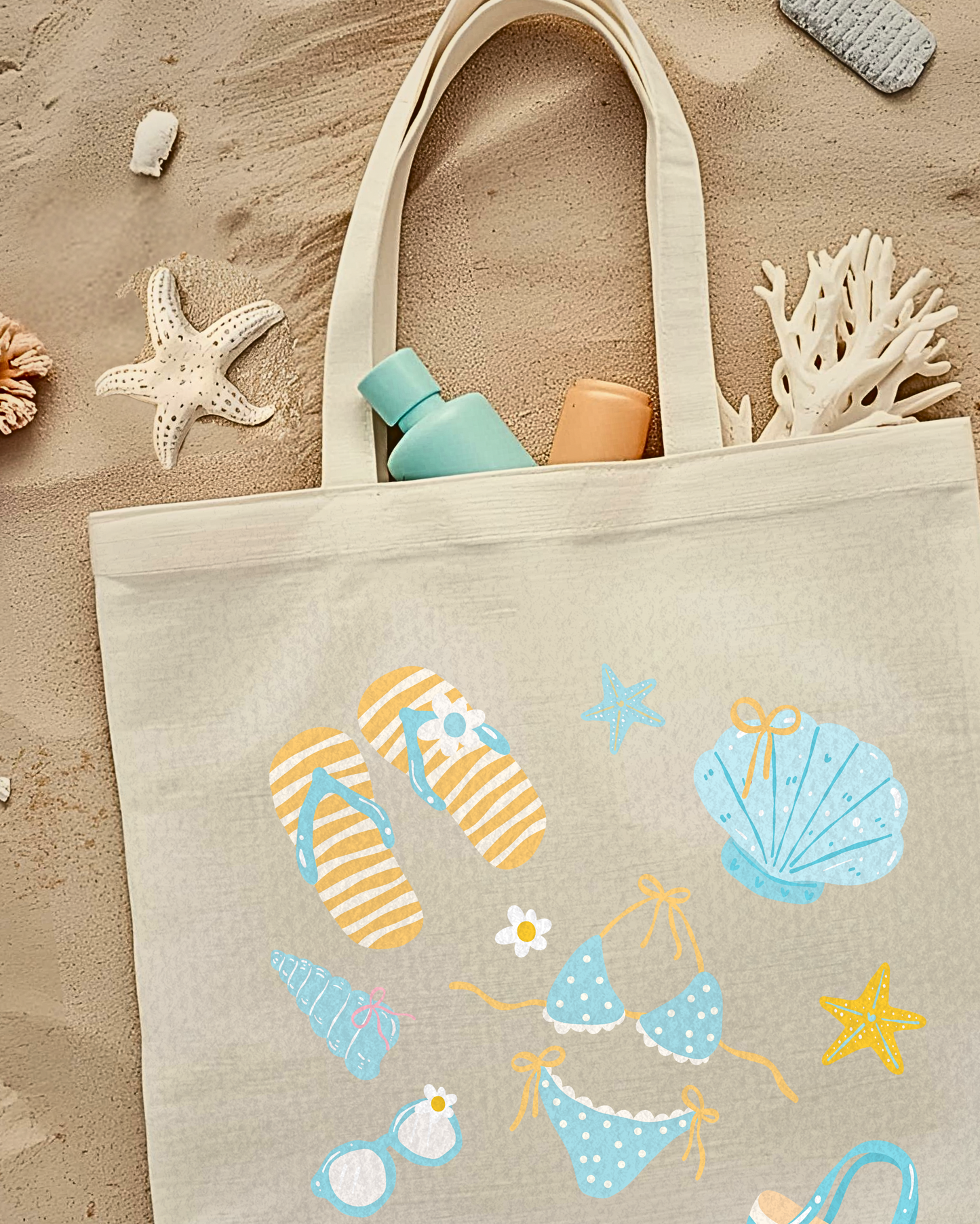 Eden and Seraph Printed Cotton Tote Bag with Zipper - Baddie Beach