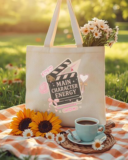 Eden and Seraph Printed Cotton Tote Bag with Zipper- Main Character Energy