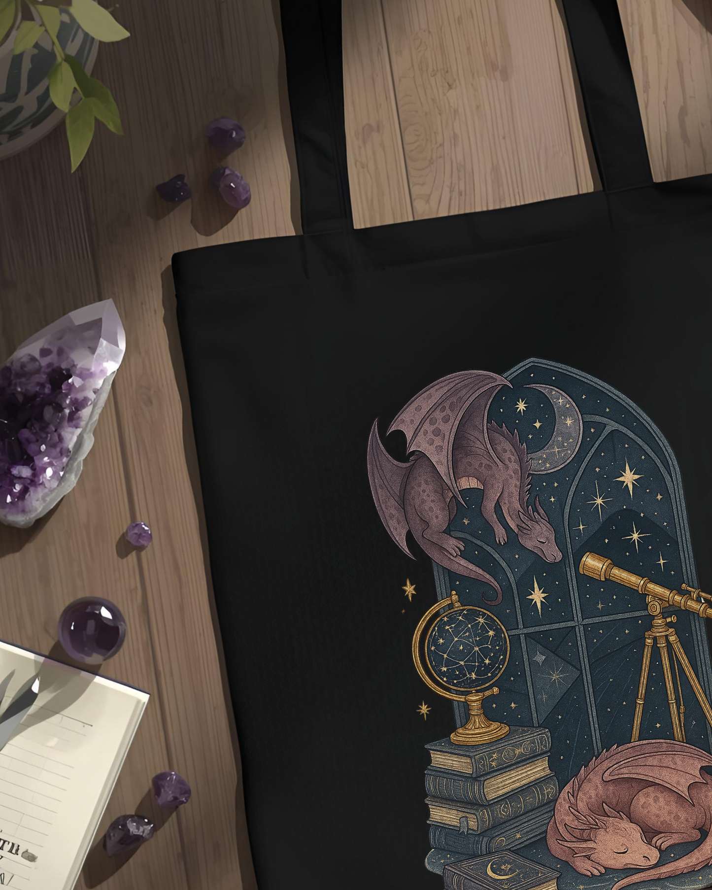 Eden and Seraph Printed Cotton Tote Bag with Zipper - Scales of Fortune