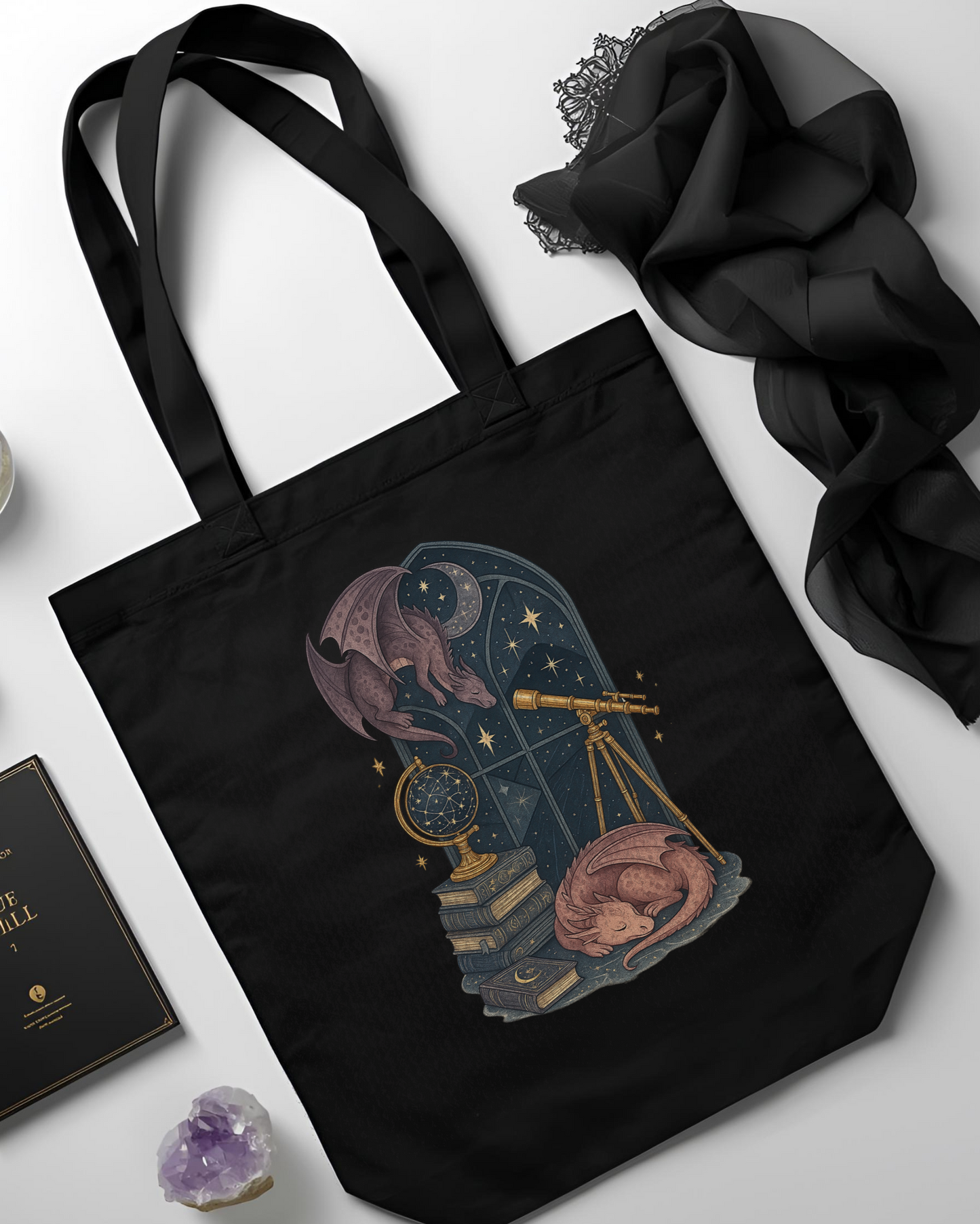 Eden and Seraph Printed Cotton Tote Bag with Zipper - Scales of Fortune